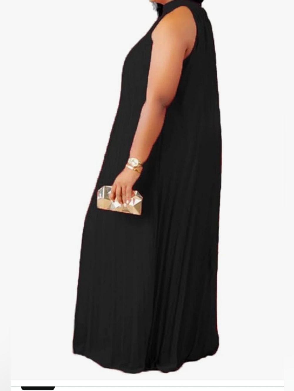 Halter Neck Pleated Black Maxi Dress - Size 3X CAN FIT 2X - Picture 2 of 4